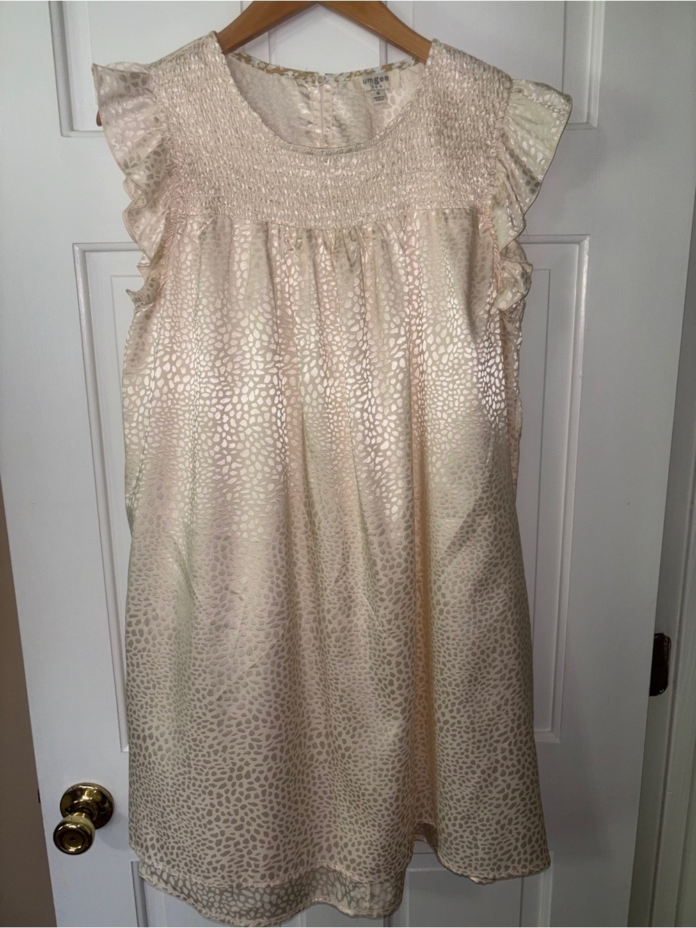 Umgee Cream Metallic Dot Ruffle Dress